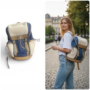Michael Kors Stylish Blue and Cream Backpack New Unisex H 15 W 13